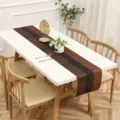 Zen style fabric table runner detail, elegant brown striped dining table decorative mat for home. - Bamboo Burgundy