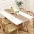 Modern fabric table runner with geometric stripe design for dining room home decoration setup. - 30*180cm / Fret Pattern Champagne