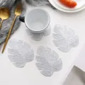 Monstera leaf PVC coaster heat insulation hollow placemat table mat home decor set 4pcs - 12x10cm / Silver
