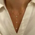 Minimalist gold-plated stainless steel Y-necklace with circular zircon accents - Gold Wavy Round Rhinestone Y-Necklace(NC26Y0263)