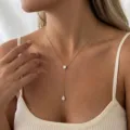Elegant gold-plated stainless steel Y-shaped necklace with pear-cut teardrop zirconia - Gold Round Pear Rhinestone Y-Necklace(NC26Y0266)