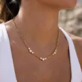 Minimalist stainless steel gold necklace with bezel-set circular zirconia stones - Gold Paperclip Round Rhinestone Necklace(NC26Y0275)