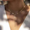 Elegant gold Y-shaped necklace with bezel-set cubic zirconia minimalist jewelry for women - Gold Rectangular Link Rhinestone Y-Necklace(NC26Y0278)