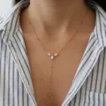 Elegant gold stainless steel Y-necklace with teardrop zircon pendants for women - Gold Triple Pear Rhinestone Y-Necklace(NC26Y0280)