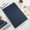 Waterproof PU leather placemat woven design heat resistant table mat for home dining table - Rectangular Woven Texture Leather Placemat / Navy Blue