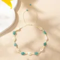Bohemian cowrie shell and turquoise turtle woven cord necklace for summer beach jewelry - Woven Necklace Turquoise Turtle White Shell (NC24Y0082-2)