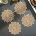 Hollow Floral PVC Coaster Heat Resistant Table Mat Gold Round Cup Pad Drink Mat Set - Lucky Leaf Coaster / 10cm / Gold
