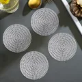 Round PVC Coaster Wheat Ear Pattern Heat Resistant Table Mat Drink Coaster Set of 4 - Wheat Ear Coaster / 10cm / Silver