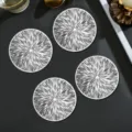 Round white PVC hollow coasters, heat resistant drink mats, set of four table decor. - Diameter 10cm / Silver