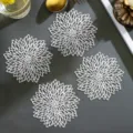 Silver hollow flower round PVC coaster, stylish heat-insulation mat for coffee and wine. - 10cm / Silver