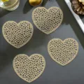 PVC heart shaped hollow gold stamped coaster Nordic style waterproof non-slip coffee cup mat - Small Heart Coaster / 10cm / Gold