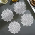White hollow flower PVC coaster set, elegant floral design heat resistant table mat variant. - Lucky Leaf Coaster / 10cm / Silver