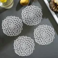 Hollow floral PVC round coaster heat insulation table mat for home coffee cup wine glass - Tennis Flower Coaster / 10cm / Silver