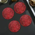 Red PVC hollow round coasters heat insulation table placemats for dining cups - Diameter 10cm / Red