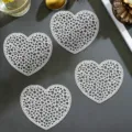 PVC heart shaped hollow coaster Nordic style waterproof non slip coffee cup mat table decor - Small Heart Coaster / 10cm / Silver