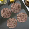 Round hollow floral PVC coaster heat resistant coffee tea cup mat table decor variant - Tennis Flower Coaster / 10cm / Rose Gold