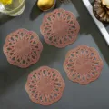 Hollow flower round PVC coaster set, rose gold heat-resistant coffee and tea mat for home. - 10cm / Rose Gold