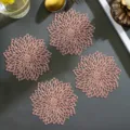 Pink hollow flower PVC coaster heat insulation cup mat for table decor home kitchen 4pcs - 10cm / Rose Gold