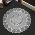 White heart lace PVC coaster, hollow Nordic style waterproof coffee cup mat for table decor. - 38cm Placemat / Silver