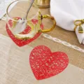 Red Hollow Heart PVC Coaster Heat Insulation Table Mat Drink Cup Pad for Kitchen Decor - Red