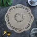 Round hollow floral PVC placemat heat insulation coffee cup mat stylish home table decor. - 38 cm / Gold