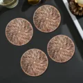 Round hollow-out PVC coasters, rose gold metallic firework design, heat-insulating cup mat set. - Diameter 10cm / Rose Gold