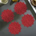Red hollow floral PVC coaster heat insulated table mat variant for drinks and cups. - Lucky Leaf Coaster / 10cm / Red