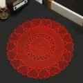 Red PVC hollow heart shaped coaster, waterproof non-slip Nordic style dining table mat. - 38cm Placemat / Red