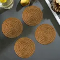 Variant: Round gold-stamped PVC wheat ear hollow coaster set for dining table heat insulation. - Wheat Ear Coaster / 10cm / Brown