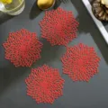 Red hollow flower PVC coaster variant, vibrant heat-insulating cup mat in stylish red finish. - 10cm / Red