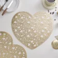 Gold heart-shaped PVC placemat waterproof hollow luxury coaster Nordic home table decor - Heart Placemat / 38 cm / Gold