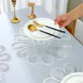 Hollow flower round PVC placemat, white heat-resistant table mat, stylish home decor. - 38 cm / Silver