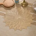 Gold hollow flower PVC placemat creative heat insulation round cup mat for table decor - Lucky Leaf Placemat / 38 cm / Gold