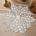 Noël flocon de neige PVC rond sous-verre tapis d'isolation thermique pour table de cuisine - 38cm Set de table / Argent