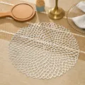 Silver hollow floral PVC placemat round heat insulation coaster table mat decoration style option - Tennis Flower Placemat / 38 cm / Silver