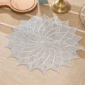 White hollow leaf PVC round placemat heat insulation anti-scald cup mat for dining table decor. - Lucky Leaf Placemat / 38 cm / Silver