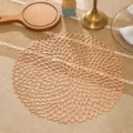 Round hollow flower pattern PVC placemat heat insulation coffee cup mat gold color - Tennis Flower Placemat / 38 cm / Rose Gold