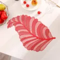 Red hollow feather shaped PVC placemat Nordic style heat isolation table mat decor - Phoenix Tail Flower / Red