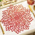 Red hollow floral PVC table placemat, elegant heat-resistant dining mat for home kitchen decor. - Dahlia Placemat / Red