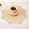 Gold hollow floral PVC placemat for dining table heat insulated kitchen table mat stylish - Dahlia Placemat / Gold