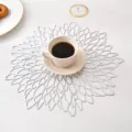 Hollow flower PVC placemat, washable heat-resistant table mat for dining room hotel decoration. - Dahlia Placemat / Silver