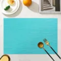 Turquoise PVC placemat, waterproof heat resistant, stylish woven dining table decor. - Aqua Blue Lucky Bamboo