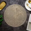 Round Gold Palm Tree PVC Placemat Nordic Style Washable Heat-Insulating Table Mat Variant - Coconut Tree / 38 cm / Gold