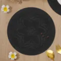 Black round woven placemat, PVC hollow heat resistant table mat style choice. - Sunflower Style / 38 cm / Black