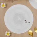 Round hollow woven PVC placemat in white, heat-resistant table mat for dining kitchen decor. - Sunflower Style / 38 cm / White