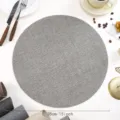 Round PU leather placemat, grey woven texture dining table mat, 38cm heat resistant. - Textured Leather / Light Gray