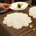 Nordic PVC waterproof flower placemat, heat-resistant table mat for home dining decor. - 38cm Placemat / Gold
