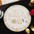 Thanksgiving Round PVC Placemat Gold Hot Stamping Table Mat Waterproof Heat Resistant - Happy Pumpkin / Gold