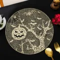 Halloween pumpkin hollow PVC placemat Nordic style table insulation mat home decoration dining pad - Round Diameter 38cm / Gold