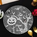 Nordic hollow PVC placemat Halloween pumpkin tree pattern non-slip heat-resistant table mat - Round Diameter 38cm / Silver